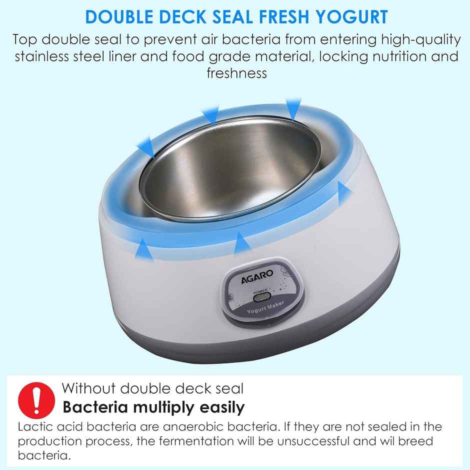 Agaro Classic Portable Yogurt Maker, 1.2L Capacity, Electric, Automatic