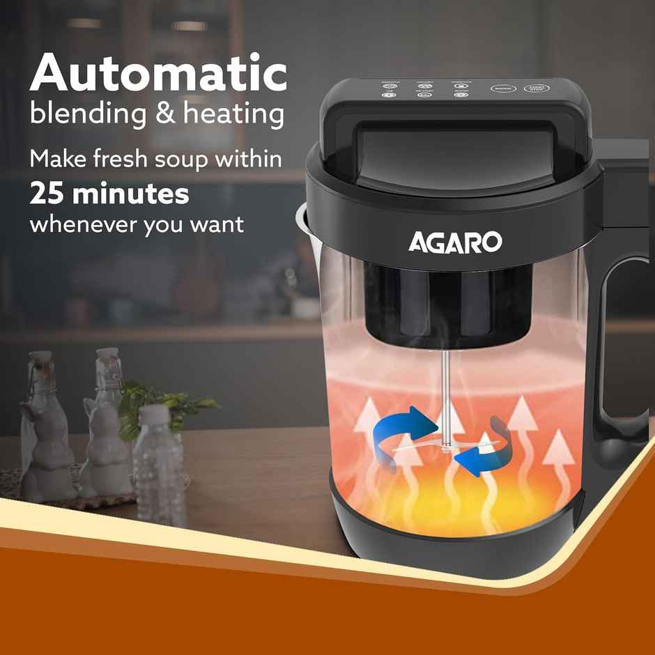 Agaro Elite Soup Maker, 1 Litre, Blending & Heating Cooking Functions Copper Motor Stainless Blades