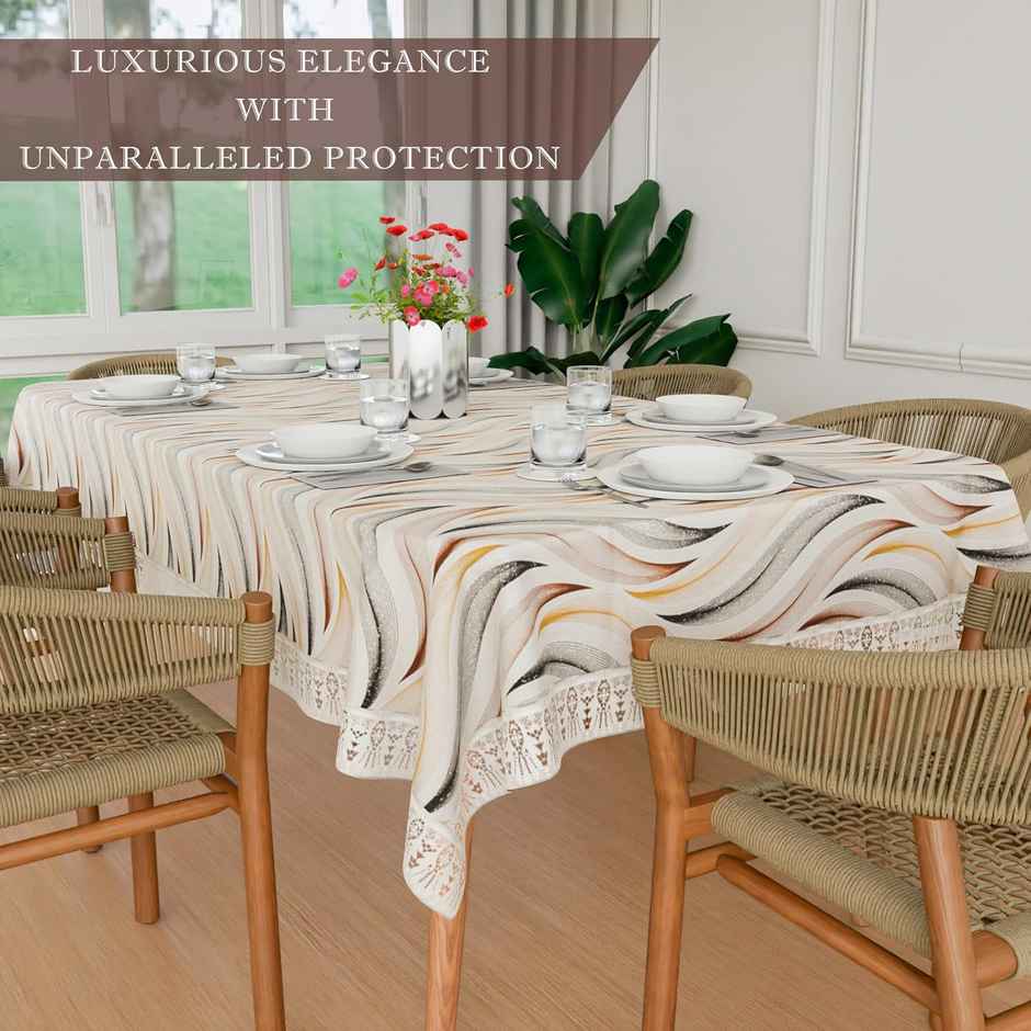 Kuber Industries Wave Print 6-Seater Dining Table Cover for Home|60x90 Inch|DTC|Cream