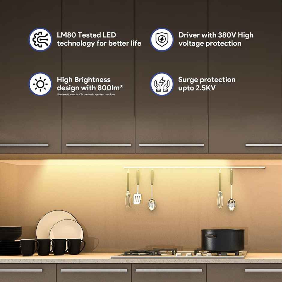 Wipro Garnet 10W LED Under Cabinet Light 2 Feet Warm white (2700K)