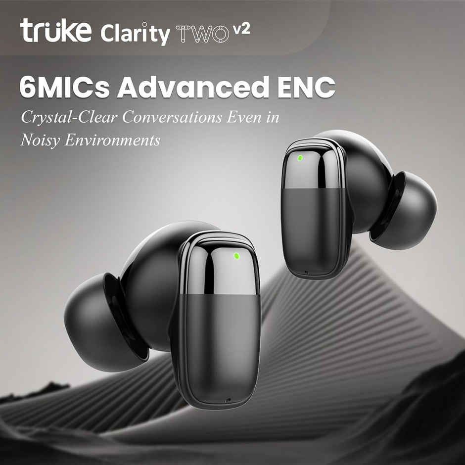 truke Clarity 2 V2 Truly Wireless Bluetooth Earbuds 6Mic Adv.ENC, 68H Battery - Metal Black