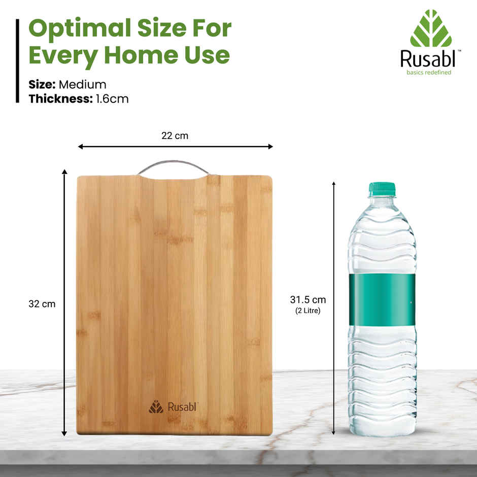 Rusabl Bamboo Chopping Board - BPA Free, Eco-Friendly, Anti-Microbial | Medium - 32 x 22 cm