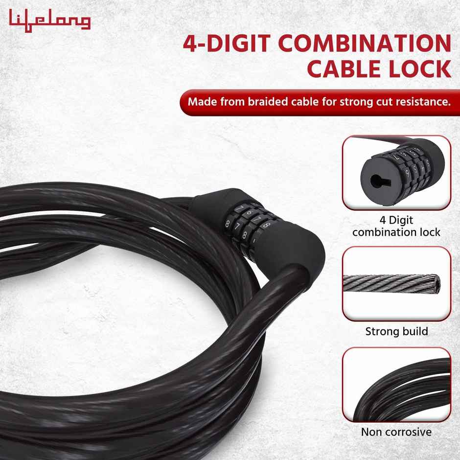 Lifelong LLNML01 Multipurpose 4 Digit Numeric Cable Bike/Bicycle Helmet Lock - 1.8 ft