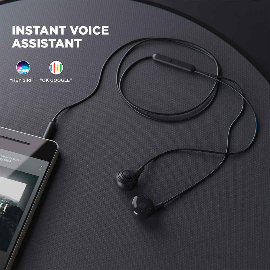 boAt Bassheads 104 Wired Earphones with 10 mm Drivers, Super Extra Bass & Mic (Black)