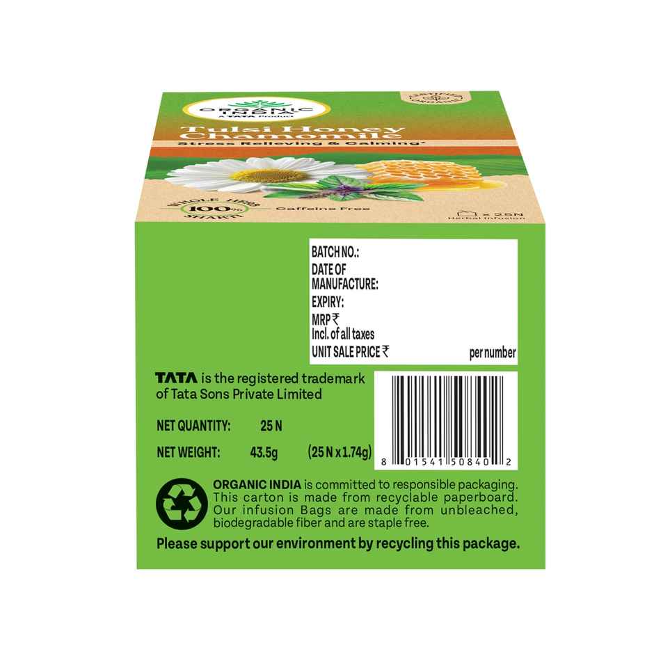 A TATA Product - Organic India Tulsi Honey Chamomile Infusion - 25 Tea Bags