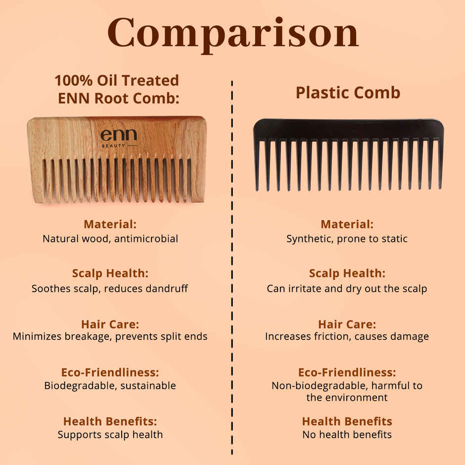 ENN Beauty Neem Wood Herbal Comb | Wide Tooth |Ayurvedic Hair Care for Growth, Shine & Frizz Control