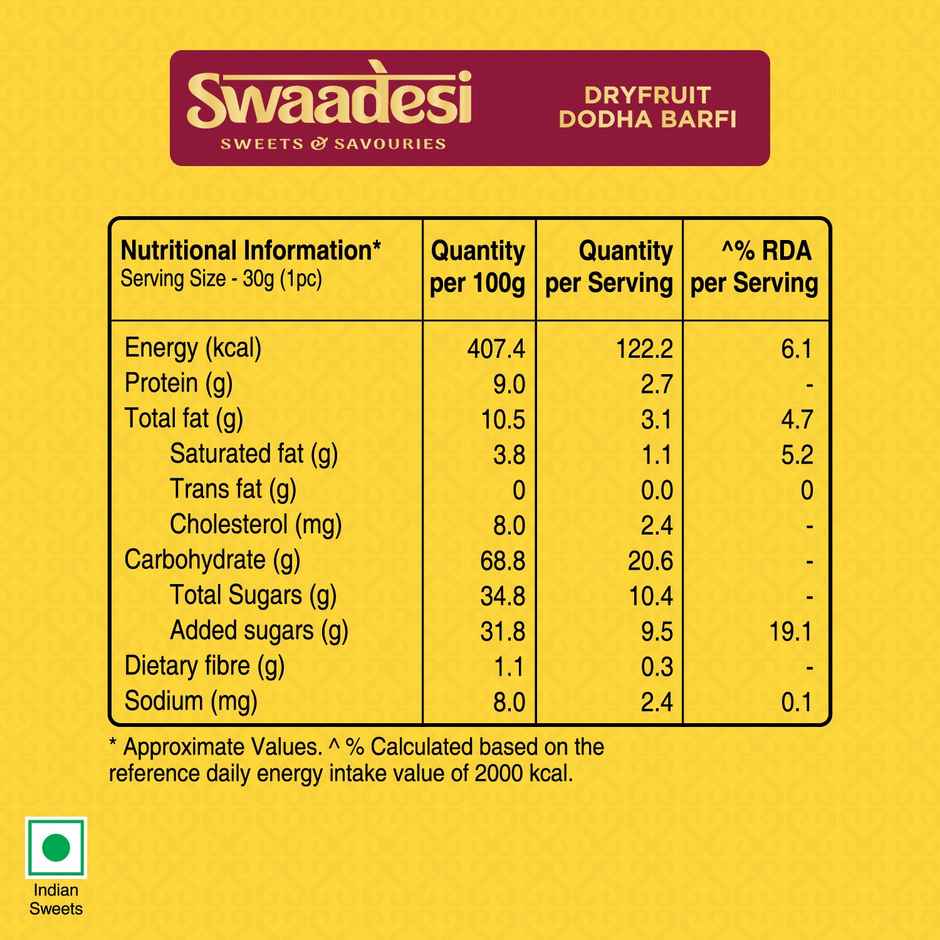 Ghee Dryfruit Dodha Barfi By UNIBIC Swaadesi
