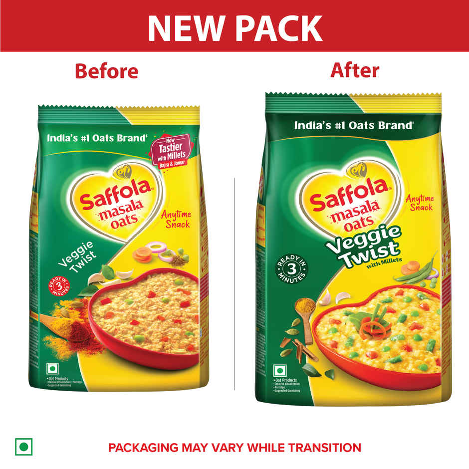 Saffola Masala Oats | Veggie Twist | Anytime Snack | Ready in 3 mins | Millets Goodness |1kg