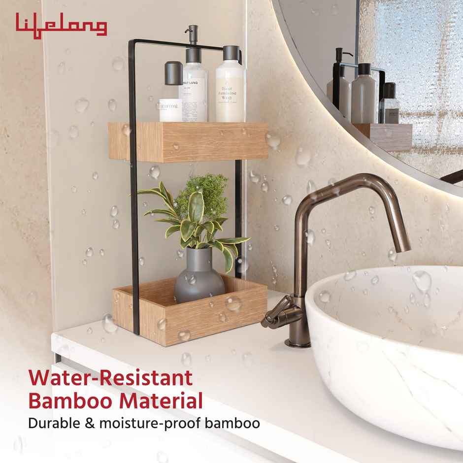 Lifelong Bathroom Organiser | Makeup Bamboo Stand | Countertop Rack | 2-Tier | Water-Resistant