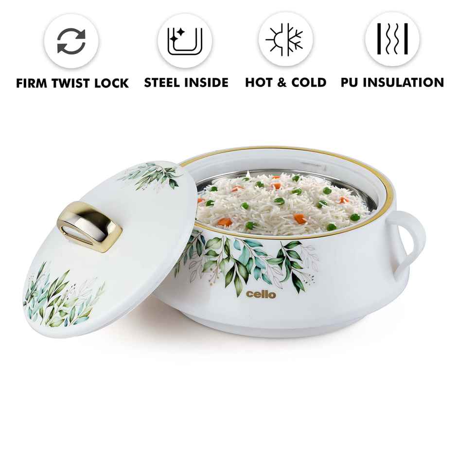 Cello Midas Inner Steel Insulated Casserole | White - 1500 ml