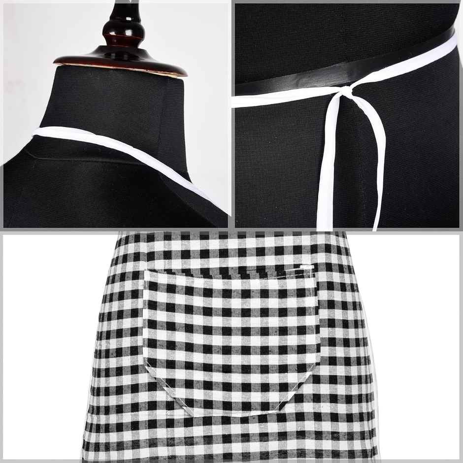 Kuber Industries Cotton Front Pocket Kitchen Check New Apron|Apron for Restaurent|Black