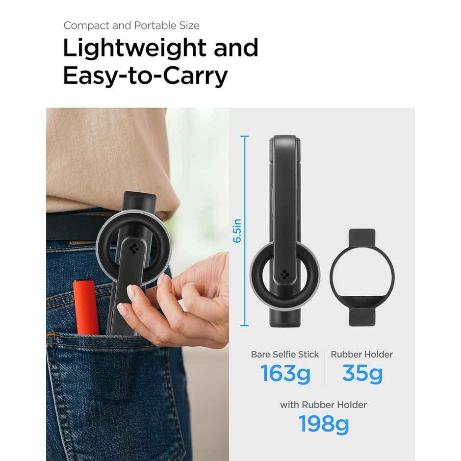 Spigen S572 Selfie Stick Tripod, Light Weight | Wireless Bluetooth Remote - Black