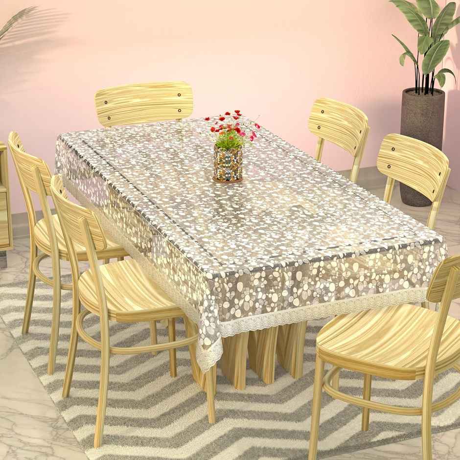 Kuber Industries PVC Waterproof Stone Print 90 x 60 Inch Dining Table Cover Silver Lace | Silver
