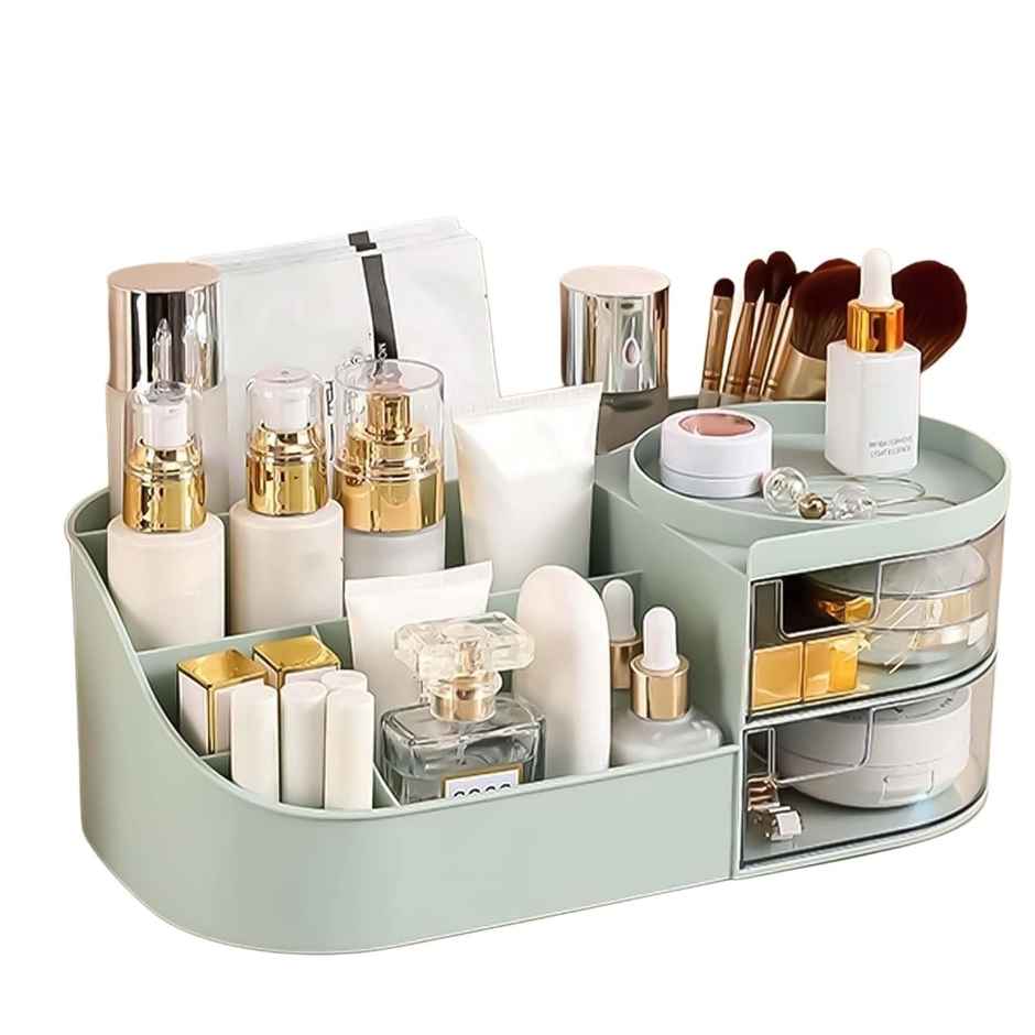 Perpetual Elegant Makeup Organizer with Transparent Drawer for Cosmetics, Skincare (Green)
