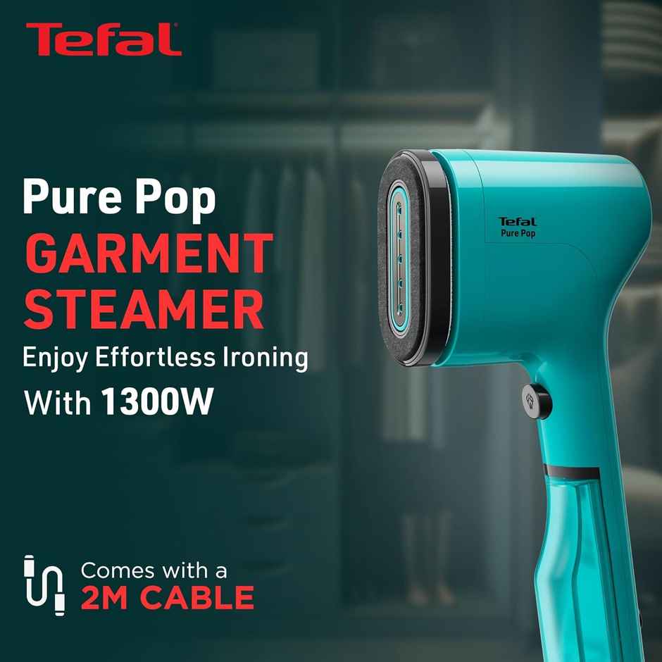 Tefal Pure Pop-up Handheld Garment Steamer 1300 Watts, Reversible Pad, Vertical Steam|Green- 120 ml