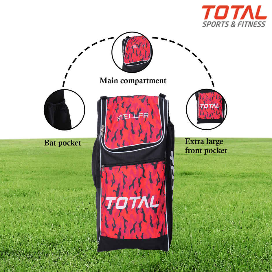 Total Premium Duffle Cricket Bag With Bat Holder & Shoulder Straps-Black-orange, Full-size