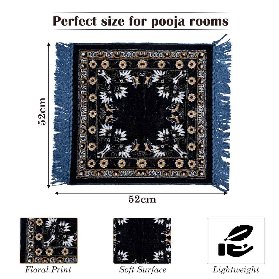 Kuber Industries Velvet Pooja Mat | 52 x 52 cm | Floral Print | Navy & Sea Blue