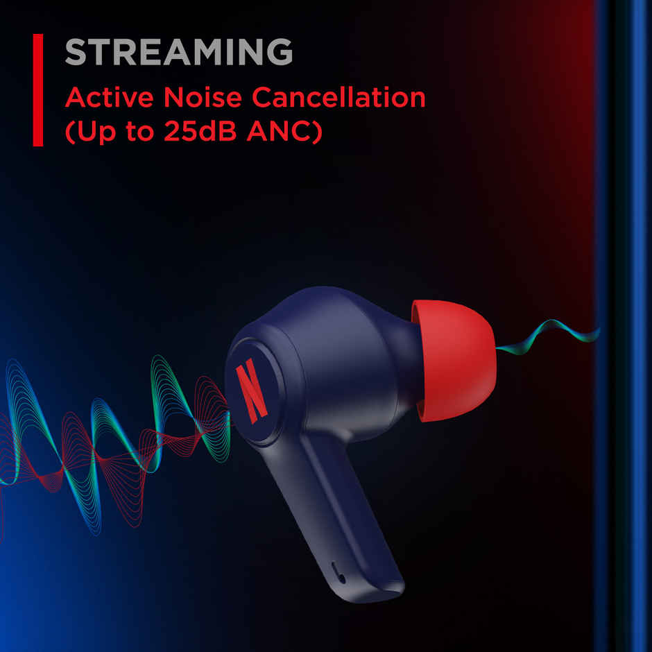 boAt Airdopes 411ANC Netflix Edition with Active Noise Cancellation & 20 HRS Playback(Blue