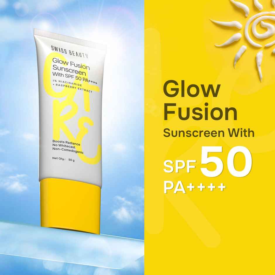Swiss Beauty Care Glow Fusion Sunscreen SPF50 PA++++ | 1% Niacinamide & Raspberry Extract