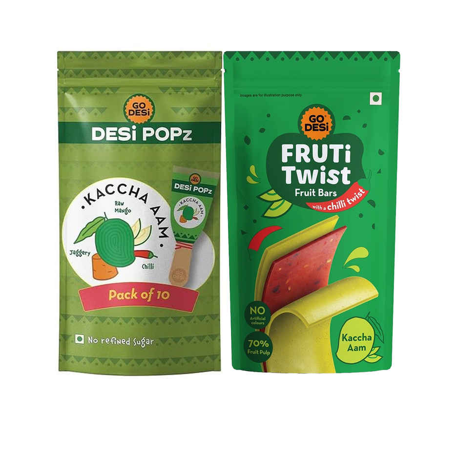 Go Desi Kaccha Aam Fruti Twist Fruit Bar & Go Desi Desi Popz Kaccha Aam Mango Candy Combo