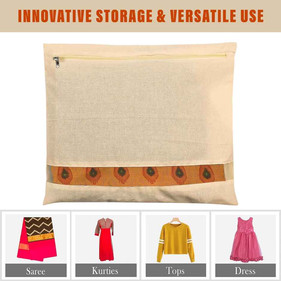Kuber Industries Cotton Wardrobe Single Packing Storage Saree Bags|Pack of 5|Cream