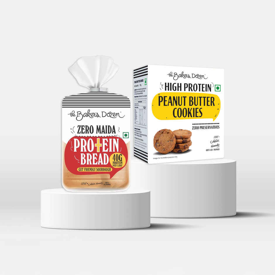 The Baker'S Dozen Zero Maida Protein Bread (240g) & The Baker'S Dozen High Protein Peanut Butter Cookies Biscuits | Artificial Colour-Free Cookies (75g) Combo