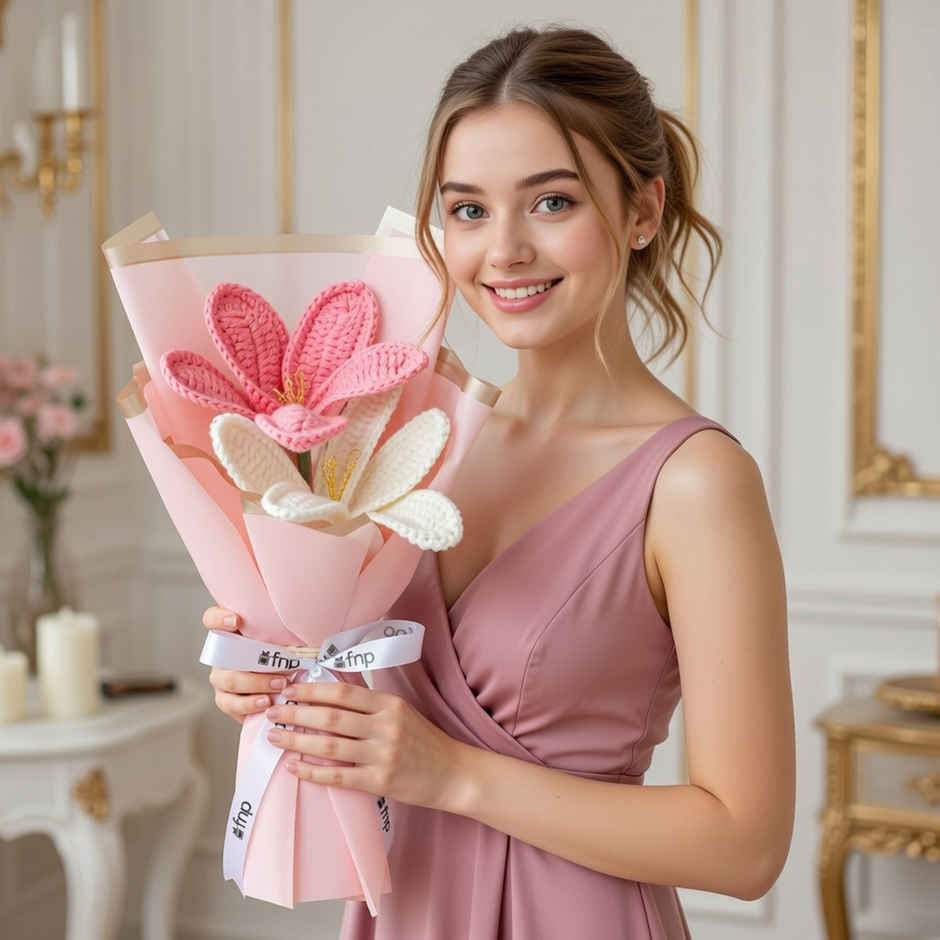 Eternal Lily Bloom Crochet Artificial Flower Bouquet | Ideal for Gifting | FNP