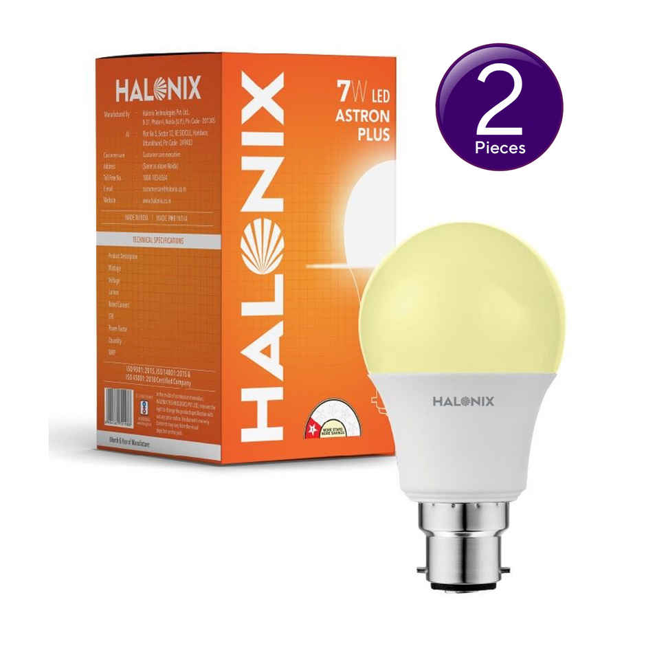 Halonix 7W Warm White Yellow Led Bulb | B22 Base Holder Combo