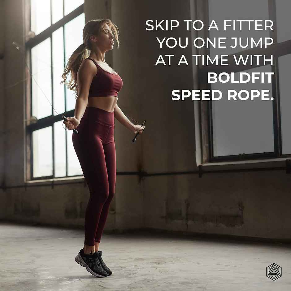 Boldfit Aluminium Skipping Rope - Adjustable Height in Black