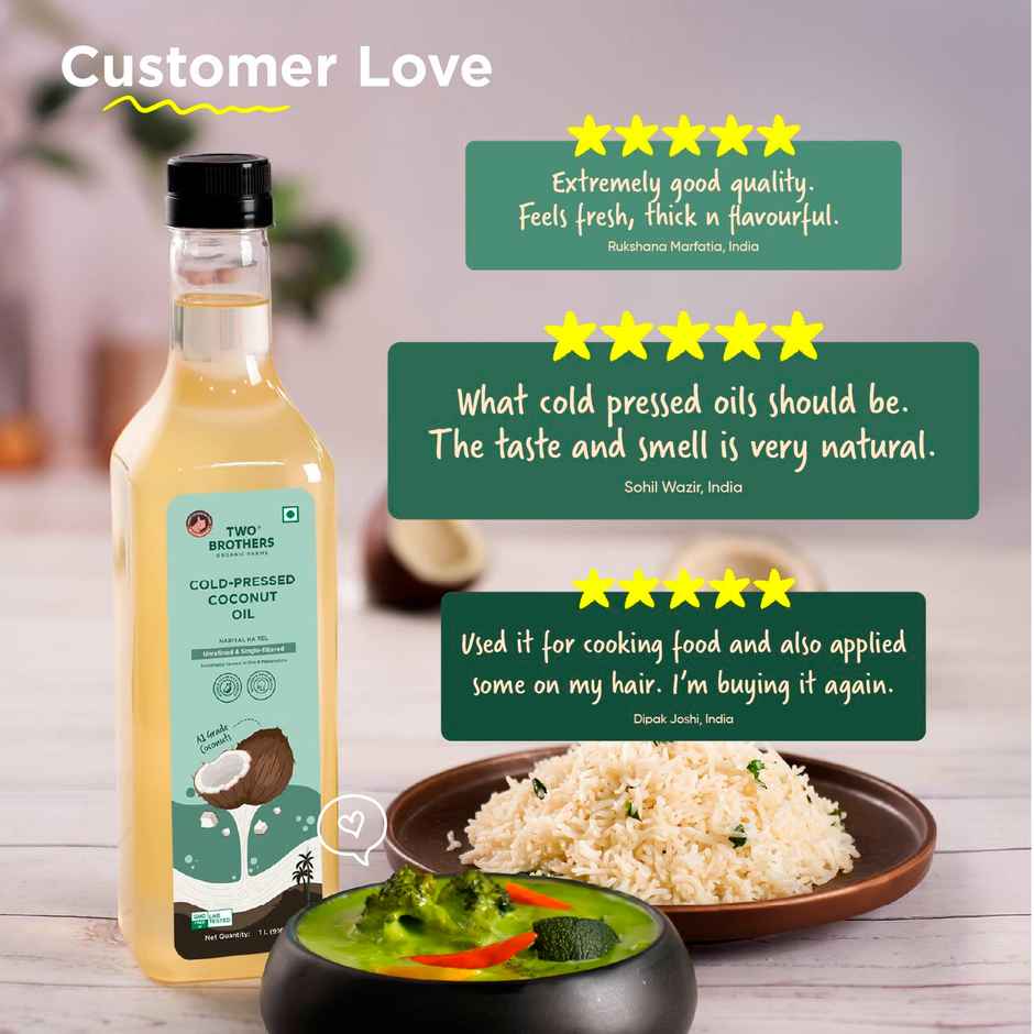 Two Brothers Coconut Wood Pressed Oil Single-filtered | Plastic bottle