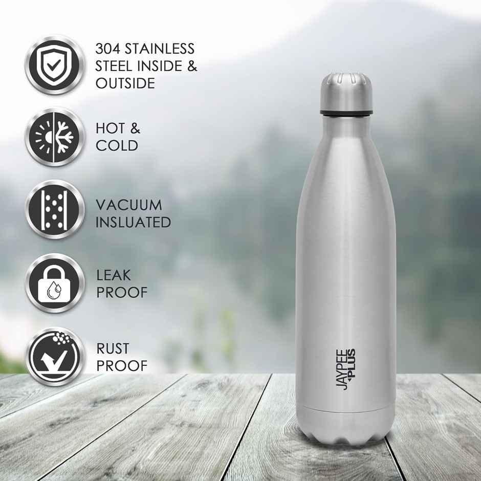 Jaypee Plus Alpha ISI Certified Stainless Steel Insulated Hot & Cold Water Bottle | Silver | 1L