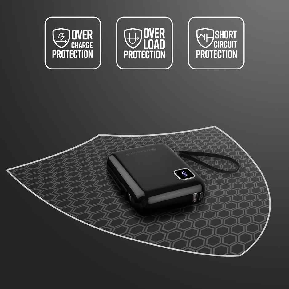 Zebronics MW64 Power Bank, 10K mAh, Rapid Charge, 22.5W Output, Type C Port (Black)