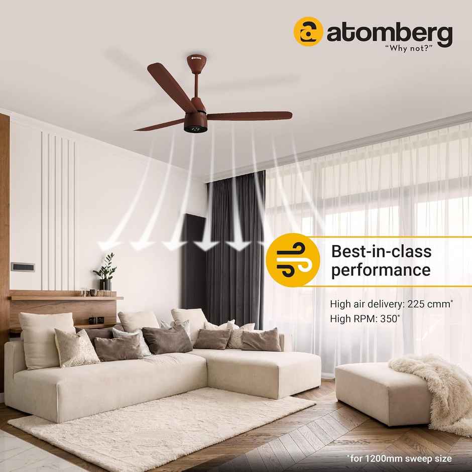 Atomberg Renesa Enzel BLDC Ceiling Fan,1200mm,Remote Control,BEE 5 Star,LED Indicators,Gloss Brown