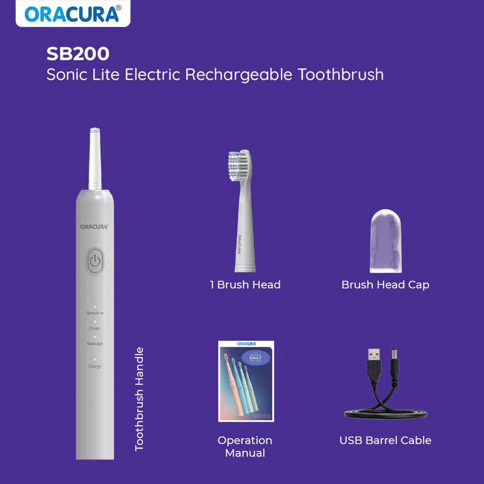 Oracura Sb200 Sonic Lite Rechargeable Electric Toothbrush Grey