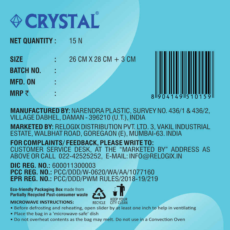 Crystal Medium Zip Seal Bag