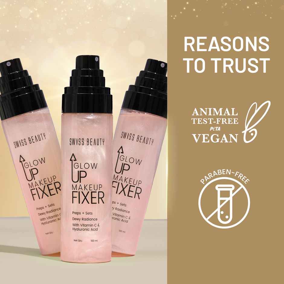 Swiss Beauty Glow Up Makeup Fixer, Dewy Radiance, For Face & Body With Vitamin C & Hyaluronic Acid