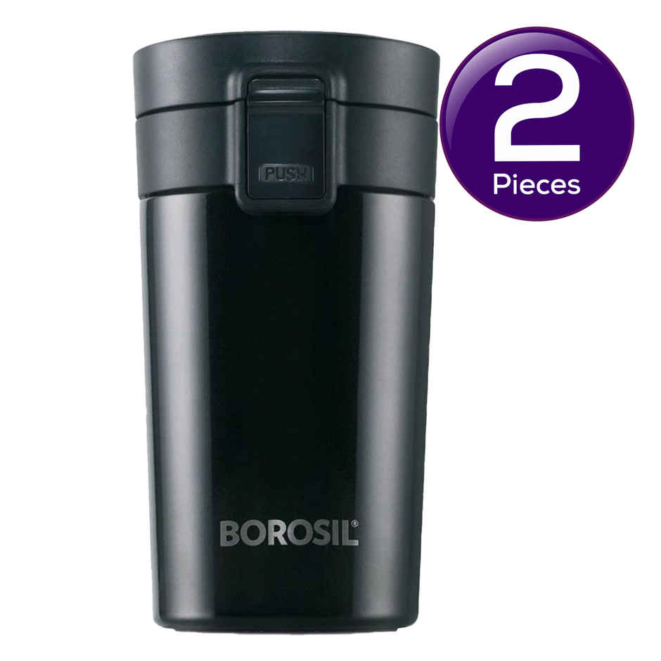 Borosil Hydra Coffeemate Stainless Steel Vacuum Insulated Travel Mug | 300 ml| Spill Proof Combo