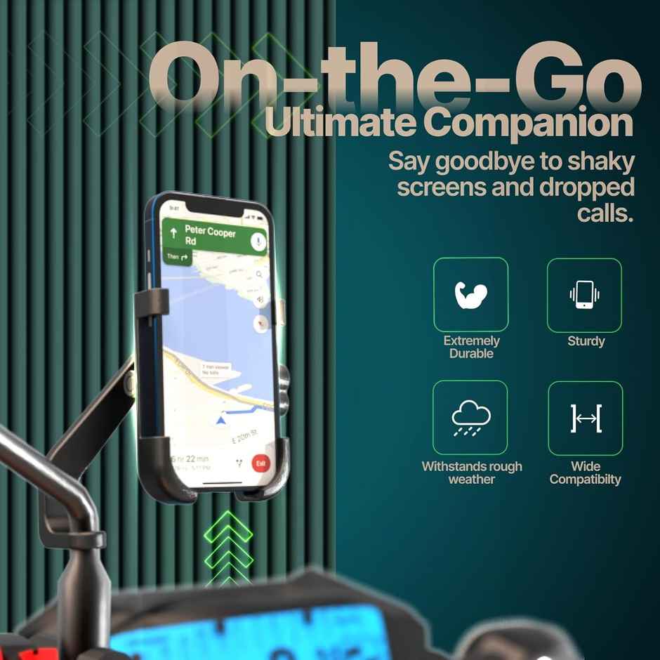 Sounce Universal Bike Mount Phone Holder Metal Body 360 Degree Rotating Handlebar (Black)