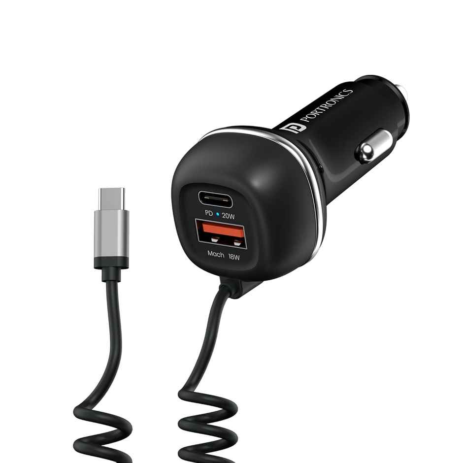 Portronics Car Power 1C 20W Car Charger With Triple Output- Black