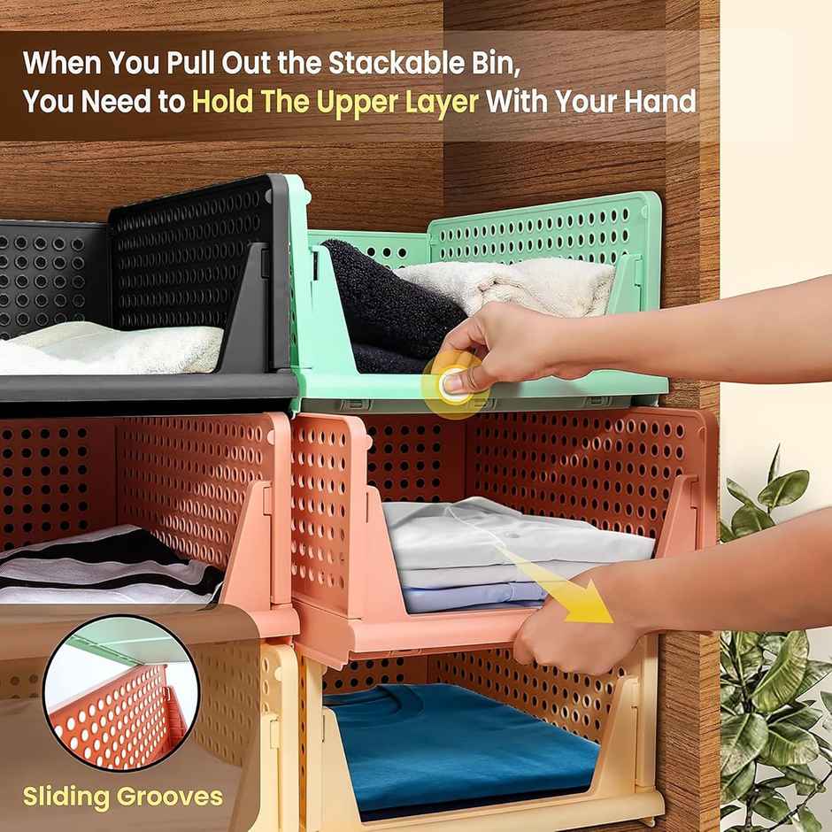 Kuber Industries Pack of 4 Large Storage Organizer For Clothes|Closet Storage Basket|Black