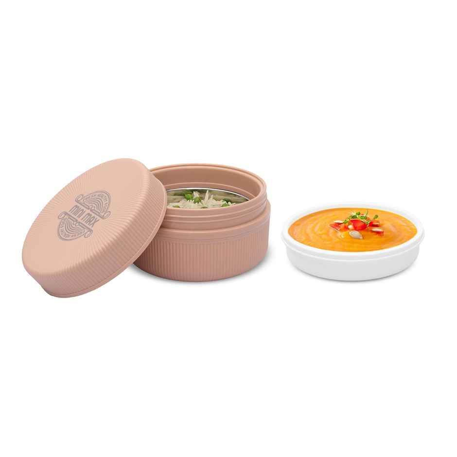 JAYPEE Mini Max Sr. Lunch box, Inner stainless Steel with Plastic Dish Inside | Peach - 500 ml