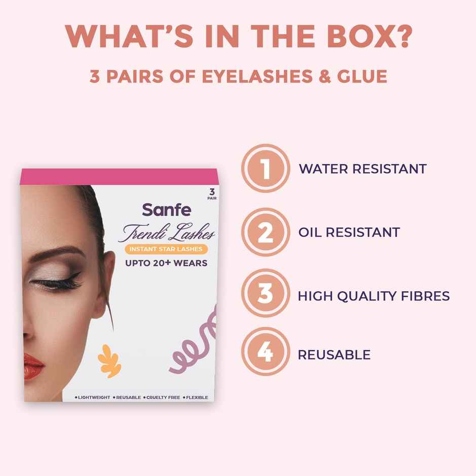 Sanfe Instant Star Lashes False Eyelash Long Lasting Natural Look With Glue 3 Pairs