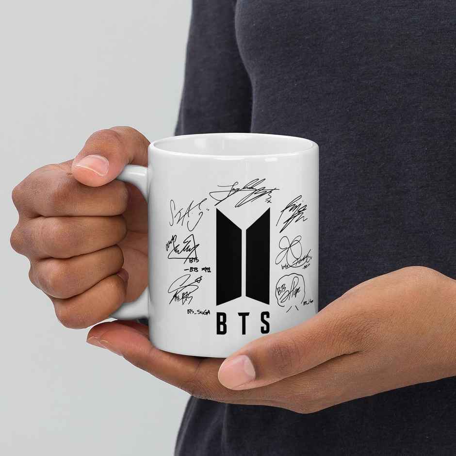 Kooltech Bts Signature Sign Printed White Coffee And Tea Ceramic Mug - 11Oz