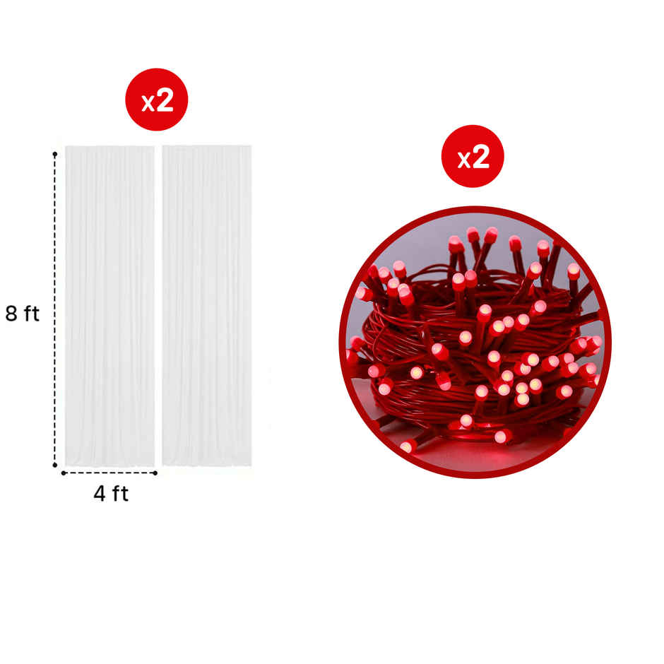 Valentines Day Decoration Red LED Lights and White Net Curtains | Party Propz
