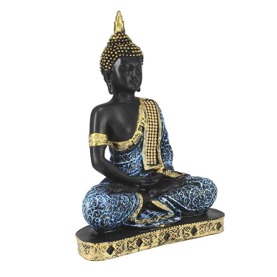 Tranquil Blue and Golden Resin Meditating Gautam Buddha Statue | Ecraftindia