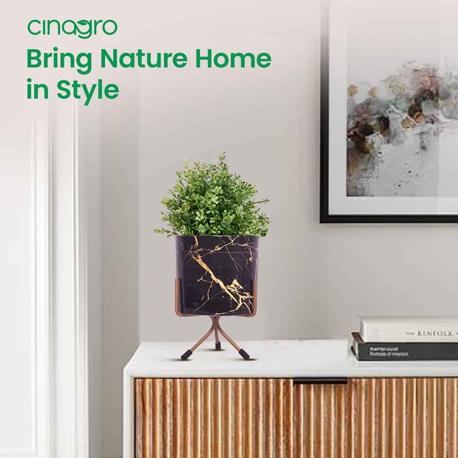 Cinagro Metal Flower Vase Planter Pot - Marble Mirage Black| Suitable for Home Decor & Garden