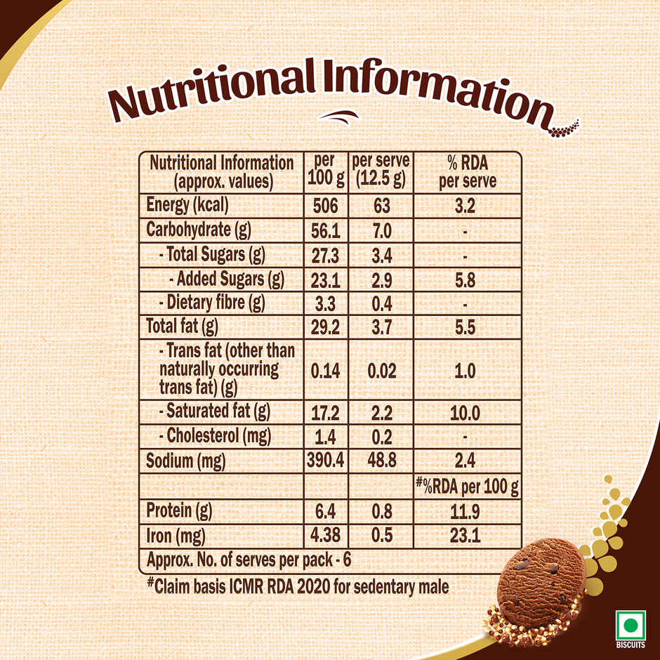 Super Millets Ragi & Jowar Chocochip Cookies by Sunfeast Farmlite