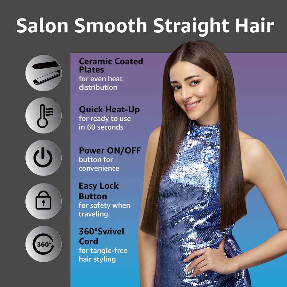 Vega Adore Hair Straightener for Women with Ceramic Plates & Fast Heat, 1 Year Warranty, (VHSH-18)