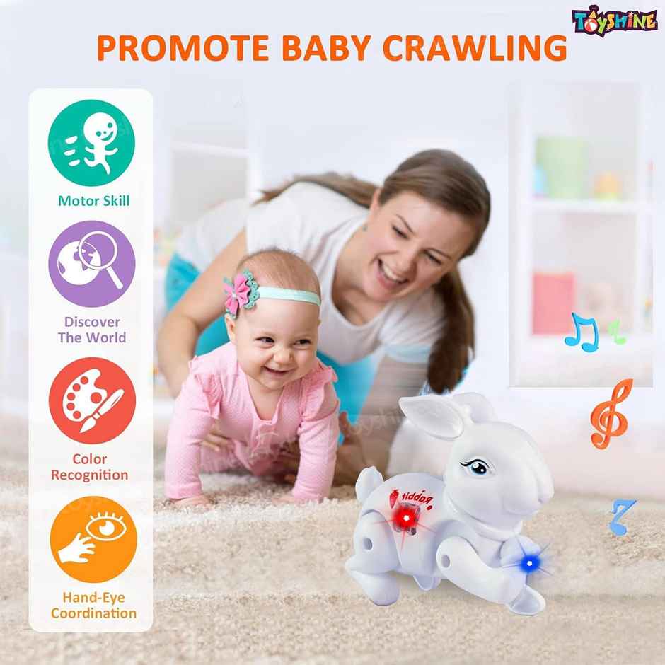 Toyshine Battery Operated Cute Interactive Walking Rabbit With Light & Sound , White