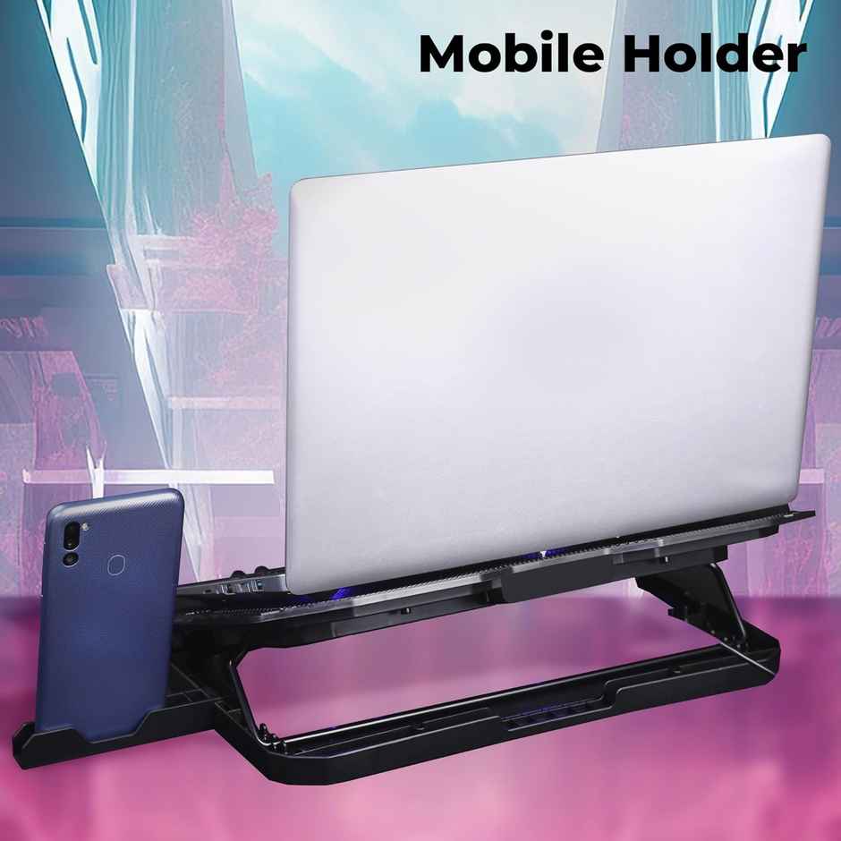 Zebronics NC5500D Powerful Laptop Cooler with Dual 125mm Fans, Silent Operation, Adjustable Fan Speed, Display, Controls, USB, 5 Step Retractable Stand and Mobile Holder - Black